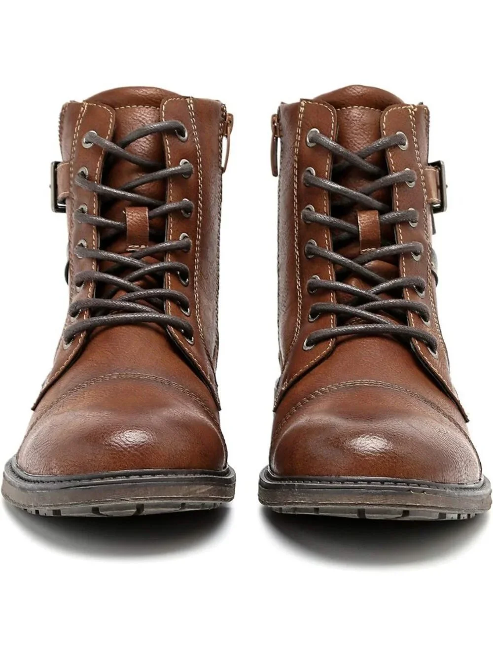 Men's Brown Oxford Boots Buckle Casual Men Boots Lace-Up Side Zipper